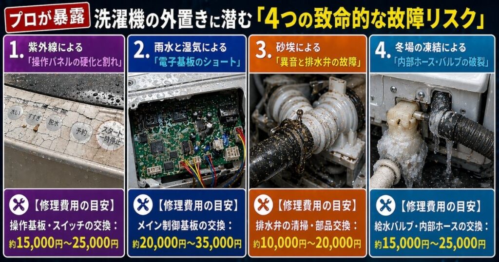 【プロが暴露】洗濯機の外置きに潜む「4つの致命的な故障リスク」