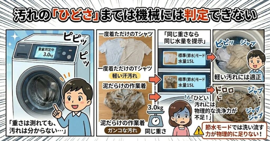 汚れの「ひどさ」までは機械には判定できない