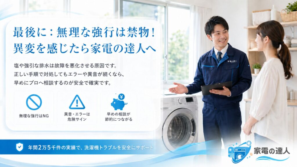 ティッシュ・おむつ・ペットシーツなどを洗濯してしまった時 最後に：無理な強行は禁物！異変を感じたら家電の達人へ