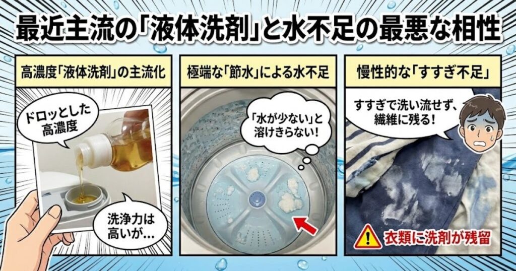 最近主流の「液体洗剤」と水不足の最悪な相性