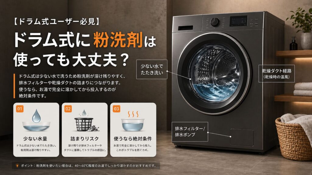 【ドラム式ユーザー必見】ドラム式に粉洗剤は使っても大丈夫？