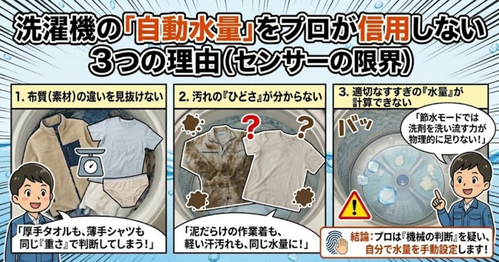 洗濯機の「自動水量」をプロが信用しない3つの理由(センサーの限界)