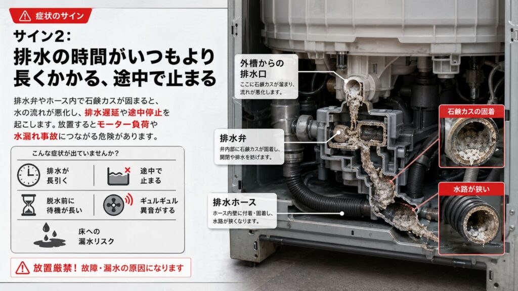 粉洗剤の詰まりを知らせる「危険なサイン」 サイン2：排水の時間がいつもより長くかかる、途中で止まる