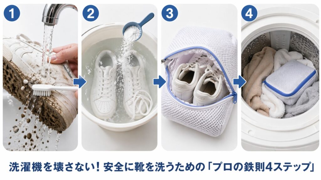洗濯機を壊さない！安全に靴を洗うための「プロの鉄則4ステップ」