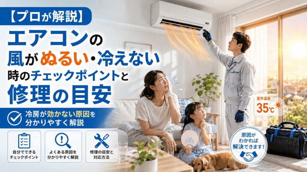 【プロが解説】エアコンの風がぬるい・冷えない時のチェックポイントと修理の目安