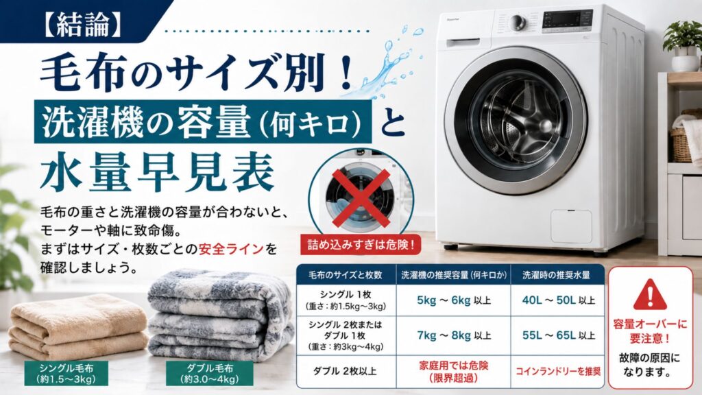洗濯機で毛布の洗濯 【結論】毛布のサイズ別!洗濯機の容量(何キロ)と水量目安表