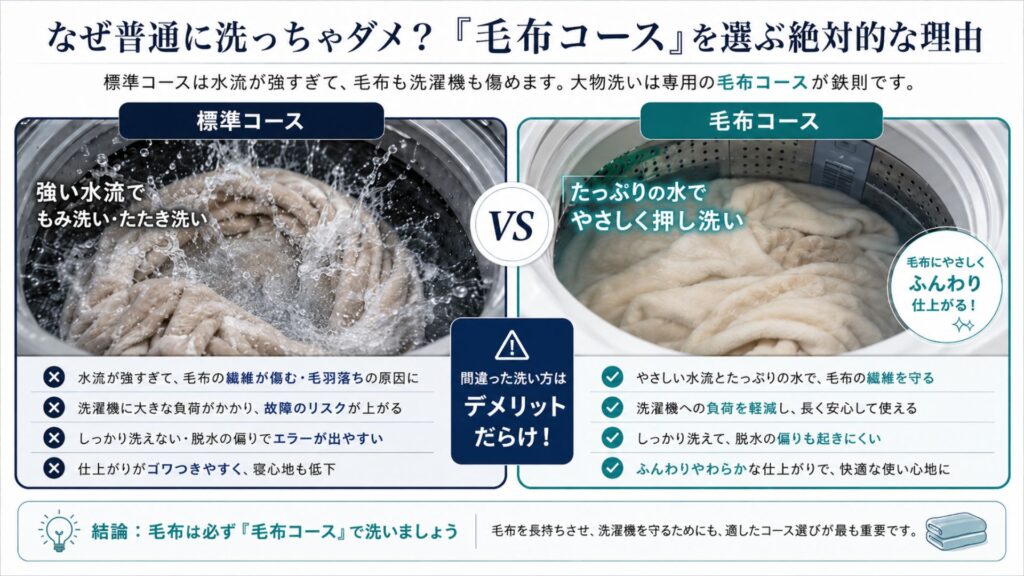洗濯機で毛布の洗濯 なぜ普通に洗っちゃダメ?「毛布コース」を選ぶ絶対的な理由