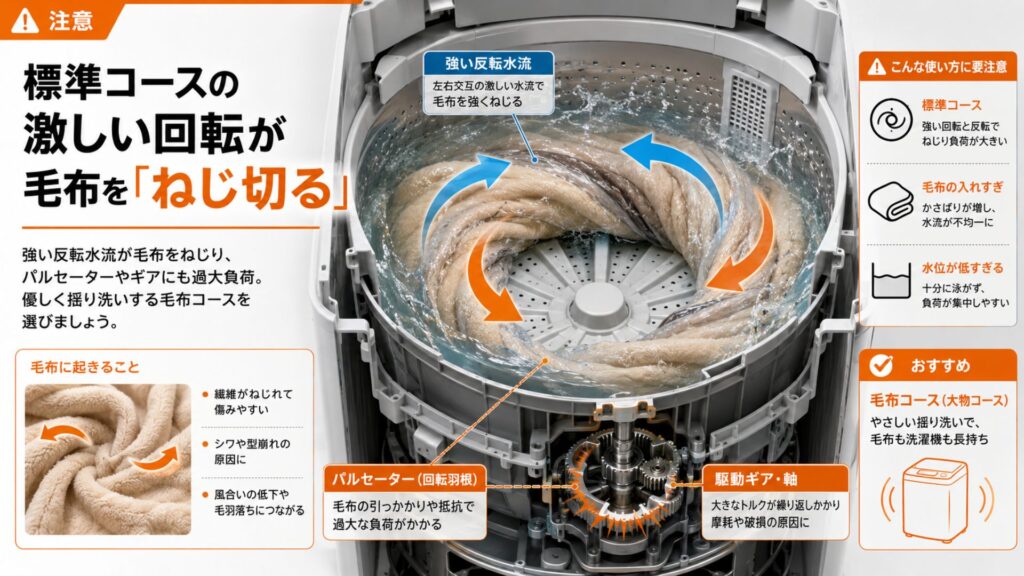 洗濯機で毛布の洗濯 なぜ普通に洗っちゃダメ? 標準コースの激しい回転が毛布を「ねじ切る」