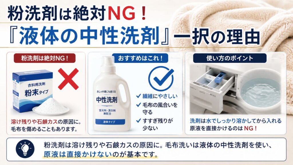 洗濯機で毛布の洗濯 粉洗剤は絶対NG!「液体の中性洗剤」一択の理由