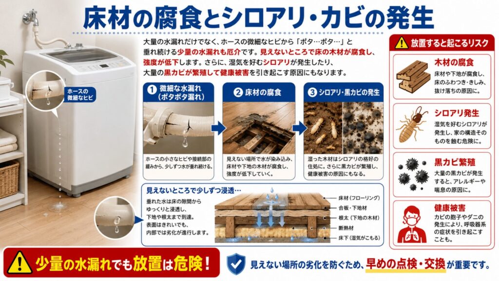 床材の腐食とシロアリ・カビの発生