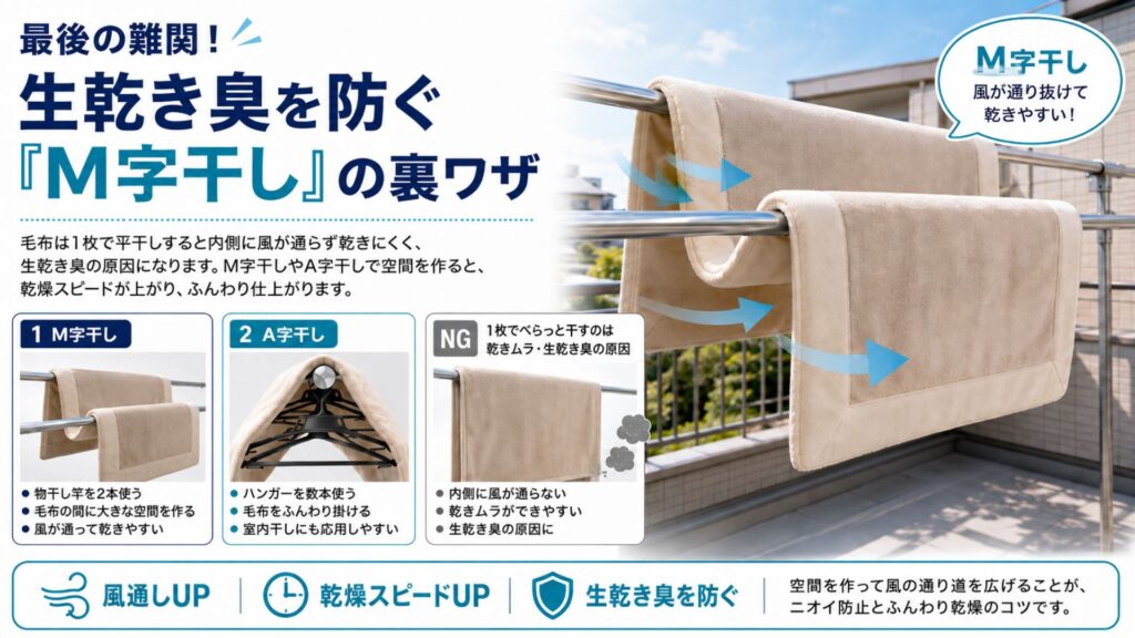 洗濯機で毛布の洗濯 最後の難関!生乾き臭を防ぐ「M字干し」の裏ワザ