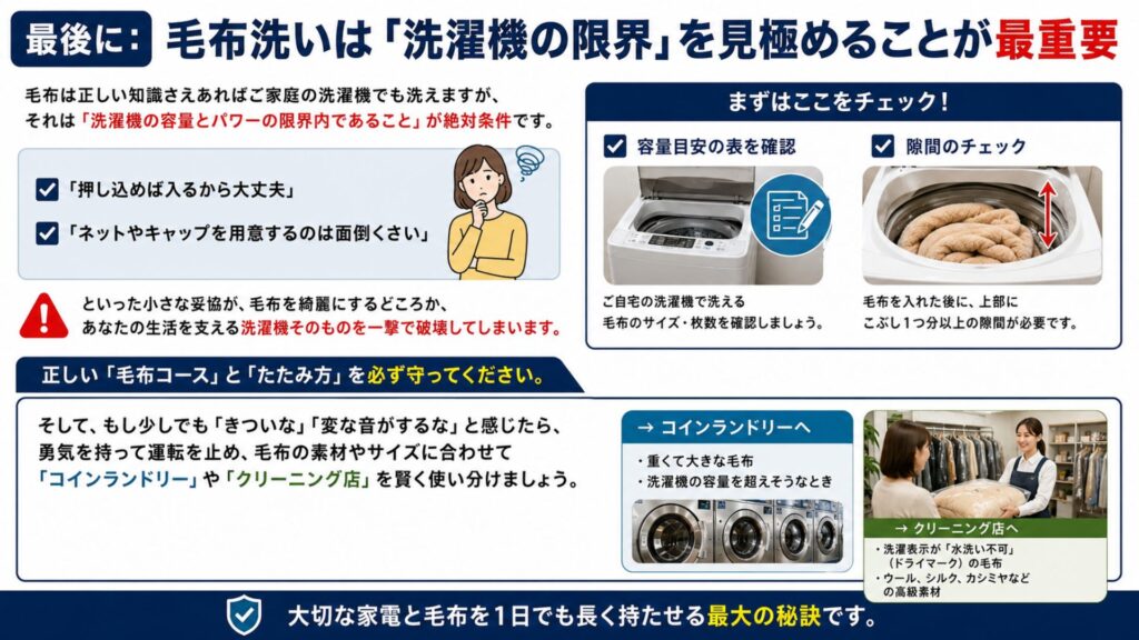 洗濯機で毛布の洗濯 最後に:毛布洗いは「洗濯機の限界」を見極めることが最重要