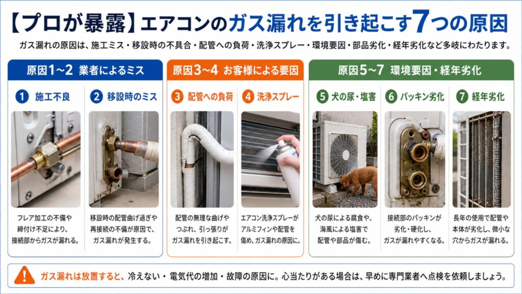 【プロが暴露】エアコンのガス漏れを引き起こす7つの原因