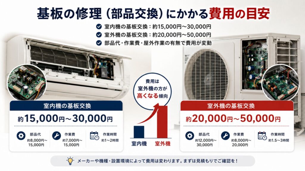 エアコンの基板の修理(部品交換)にかかる費用の目安