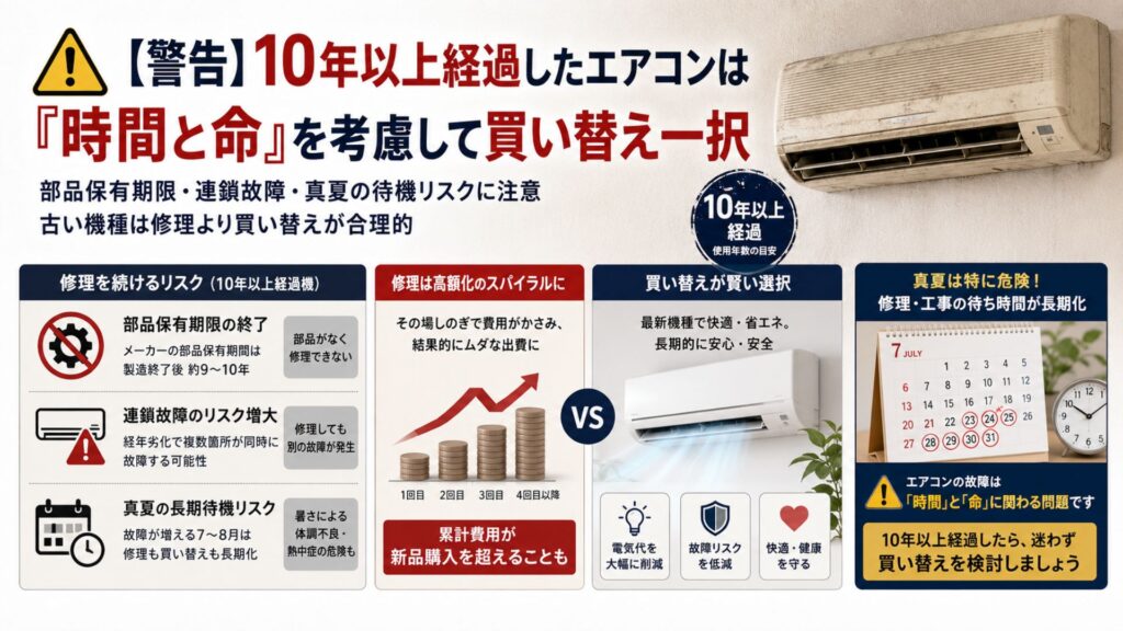 エアコンの基盤故障 【警告】10年以上経過したエアコンは「時間と命」を考慮して買い替え一択