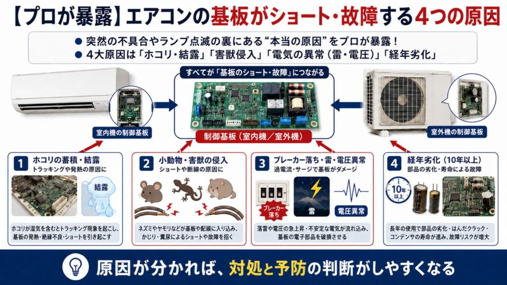 【プロが暴露】エアコンの基盤がショート・故障する4つの原因