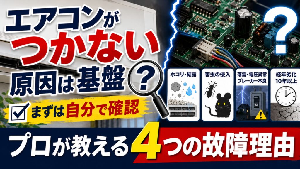 エアコンがつかない原因は基盤?自分で確認する方法とプロが教える4つの故障理由