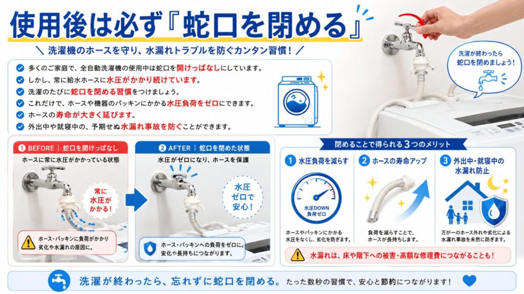 使用後は必ず「蛇口を閉める」