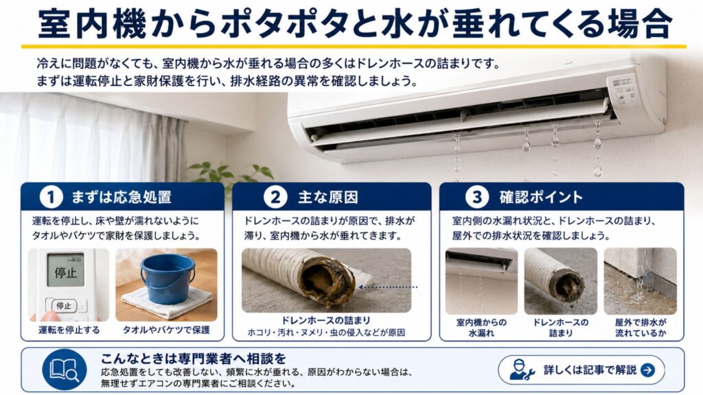 エアコンの試運転で「異常」が見つかった場合の正しい対処法 室内機からポタポタと水が垂れてくる場合