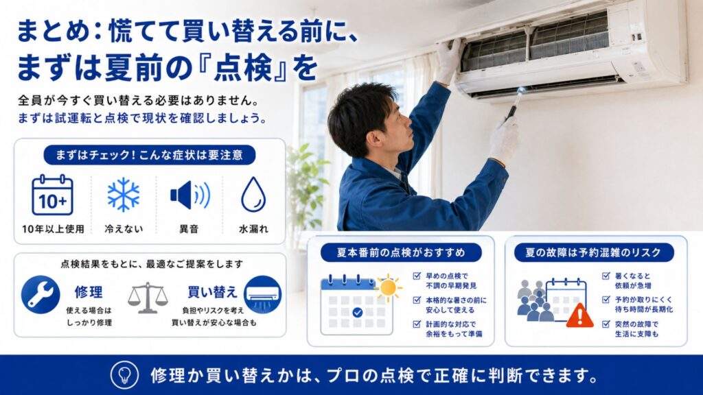 エアコン2027年問題とは? まとめ:慌てて買い替える前に、まずは夏前の「点検」を