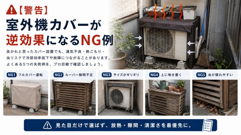 エアコンの室外機カバーは本当に必要？【警告】室外機カバーが逆効果になるNG例