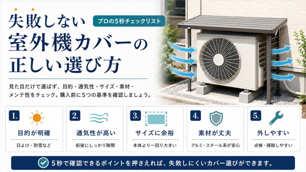 エアコンの室外機カバーは本当に必要？失敗しない室外機カバーの正しい選び方（プロの5秒チェックリスト）