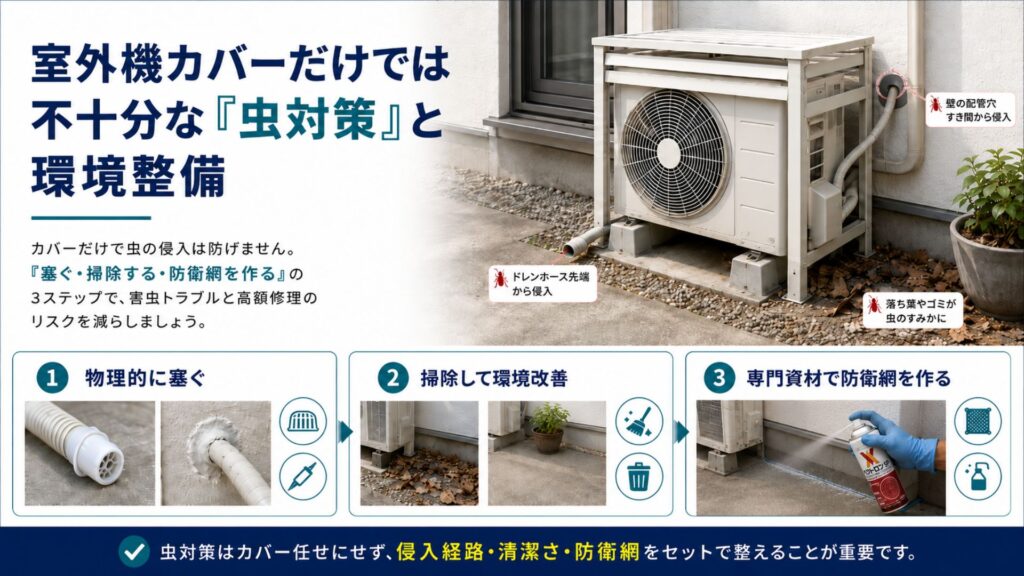 エアコンの室外機カバーは本当に必要？室外機カバーだけでは不十分な「虫対策」と環境整備