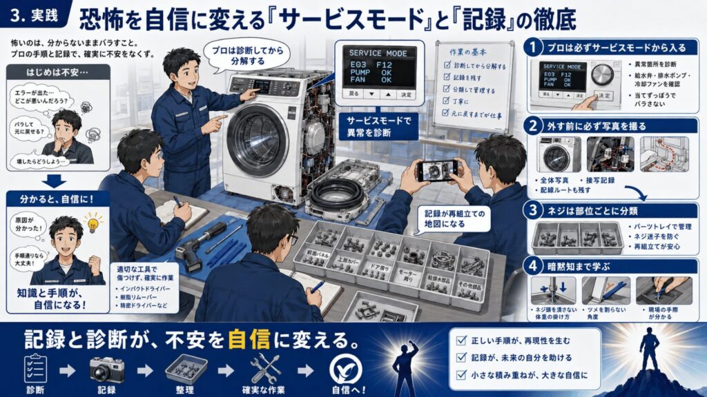 恐怖を自信に変えるサービスモードと記録の徹底