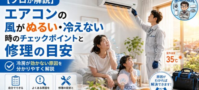 【プロが解説】エアコンの風がぬるい・冷えない時のチェックポイントと修理の目安
