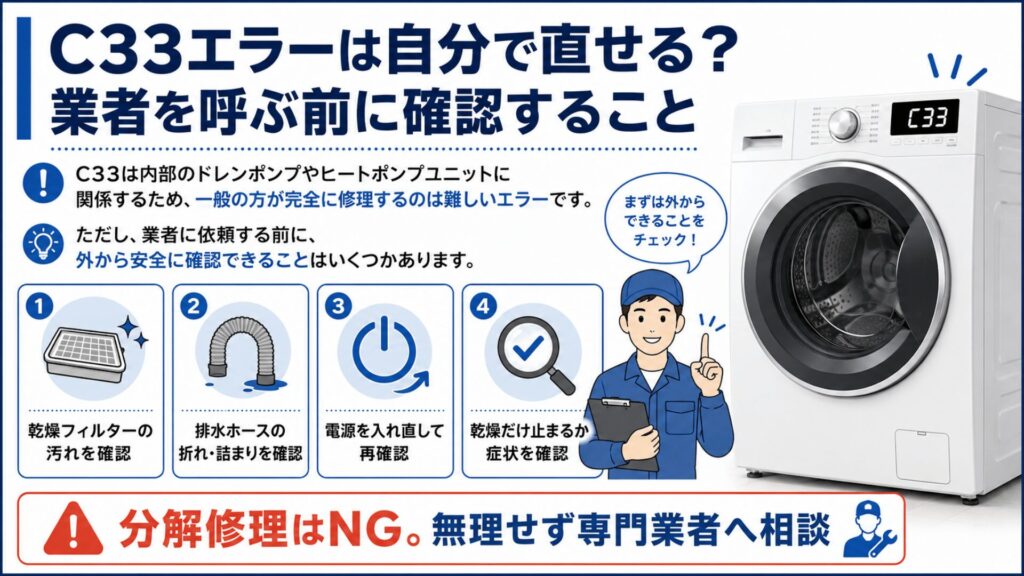 C33エラーは自分で直せる？業者を呼ぶ前に確認すること