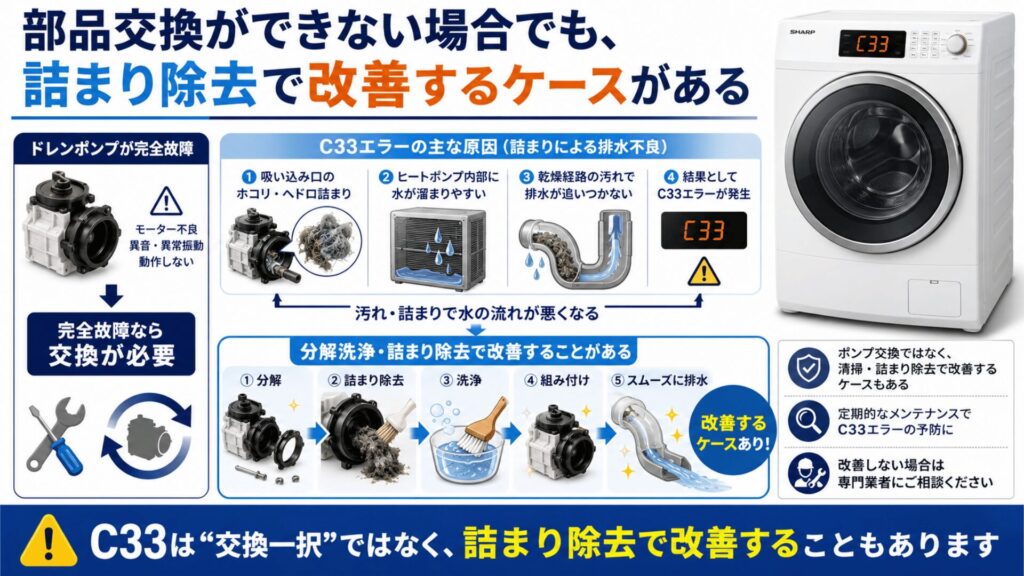 部品交換ができない場合でも、詰まり除去で改善するケースがある