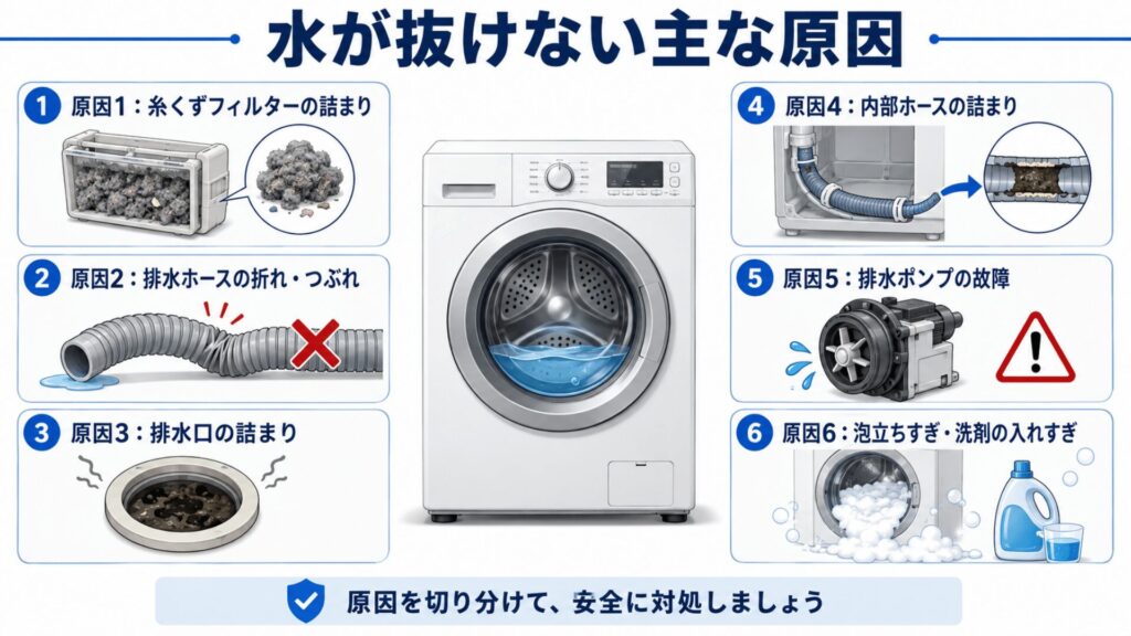 水が抜けない主な原因