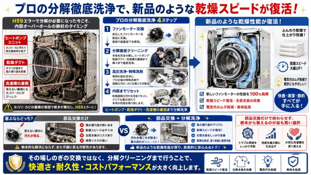 プロの分解徹底洗浄で、新品のような乾燥スピードが復活！