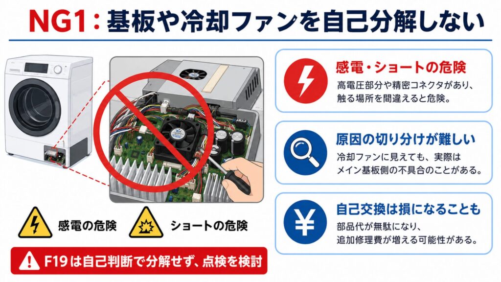 NG1：基板や冷却ファンを自己分解しない