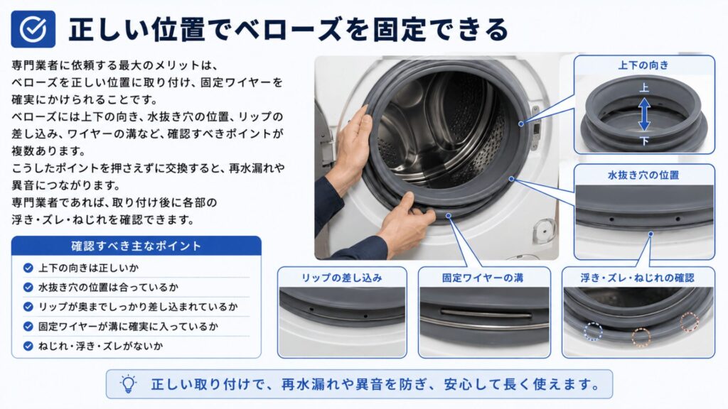 正しい位置でベローズを固定できる