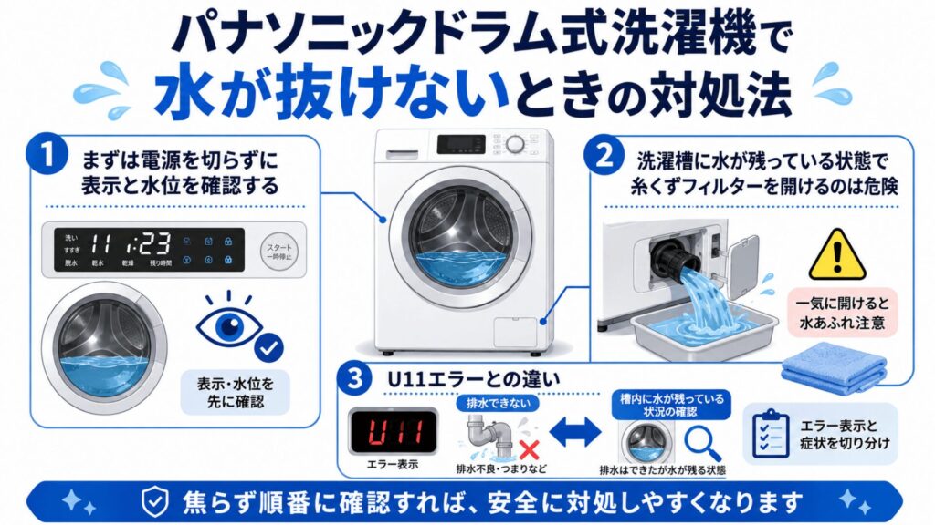 パナソニックドラム式洗濯機で水が抜けないときの対処法