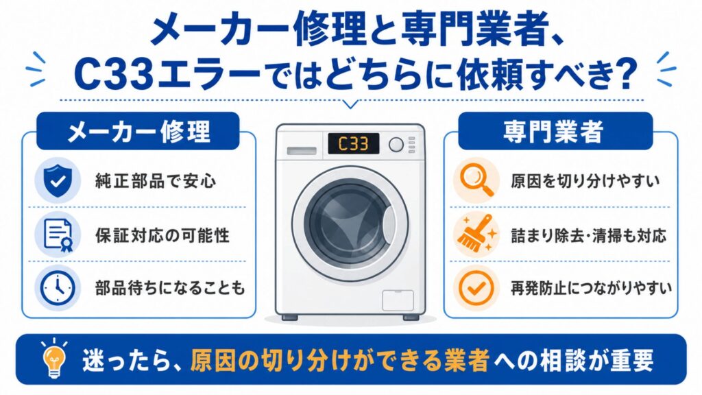 メーカー修理と専門業者、C33エラーではどちらに依頼すべき？