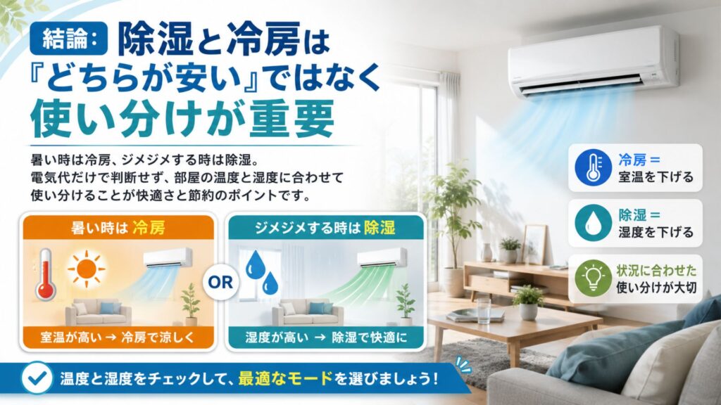 エアコンの除湿と冷房どちらが良い? 結論:除湿と冷房は「どちらが安い」ではなく使い分けが重要