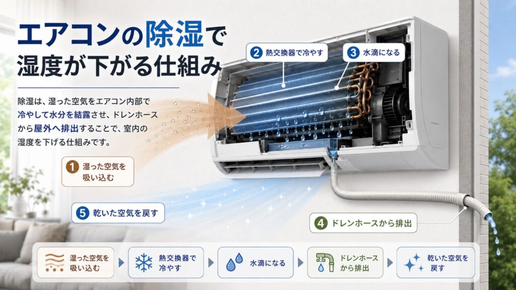 エアコンの除湿で湿度が下がる仕組み