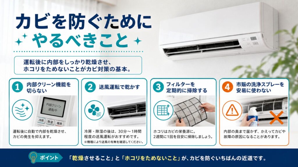 除湿を使うとエアコン内部にカビが生える? カビを防ぐためにやるべきこと