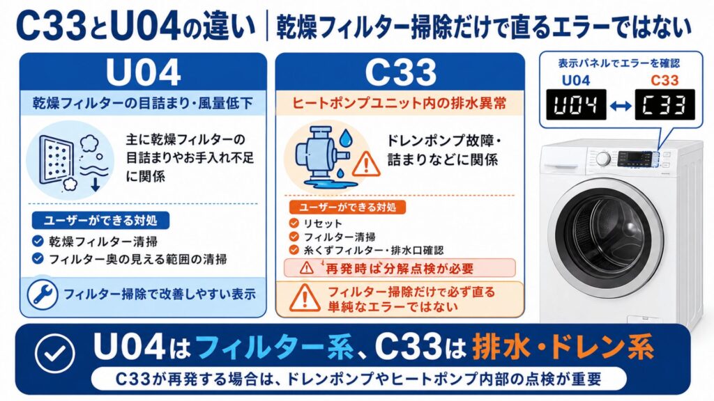 C33とU04の違い｜乾燥フィルター掃除だけで直るエラーではない