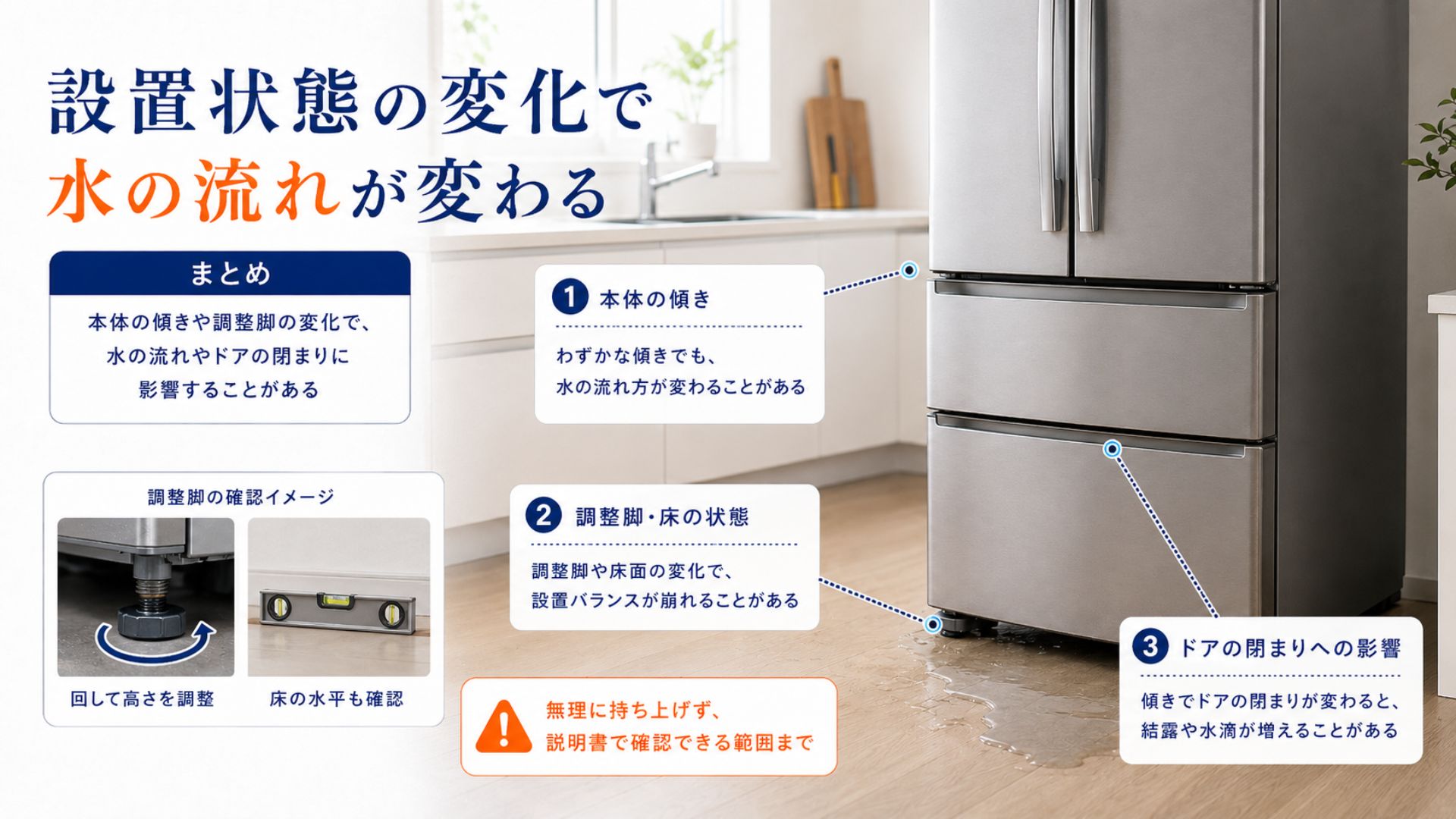 冷蔵庫の設置状態の変化で水の流れが変わる原因