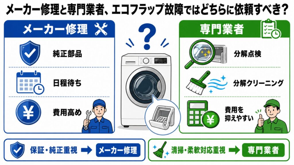 メーカー修理と専門業者の比較イメージ