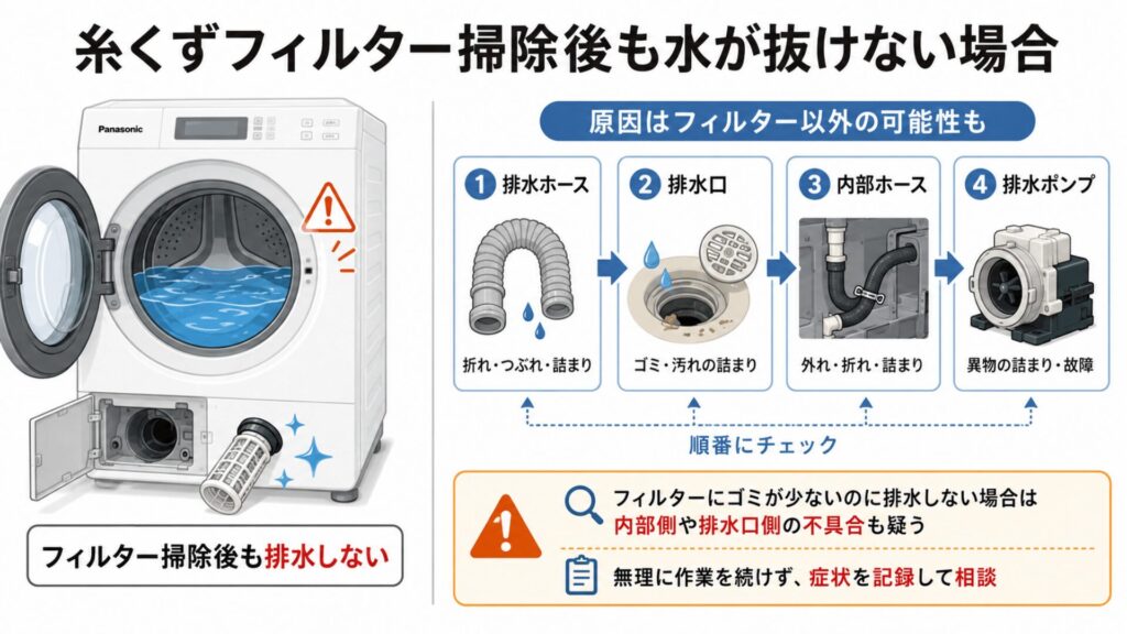 糸くずフィルター掃除後も水が抜けない場合