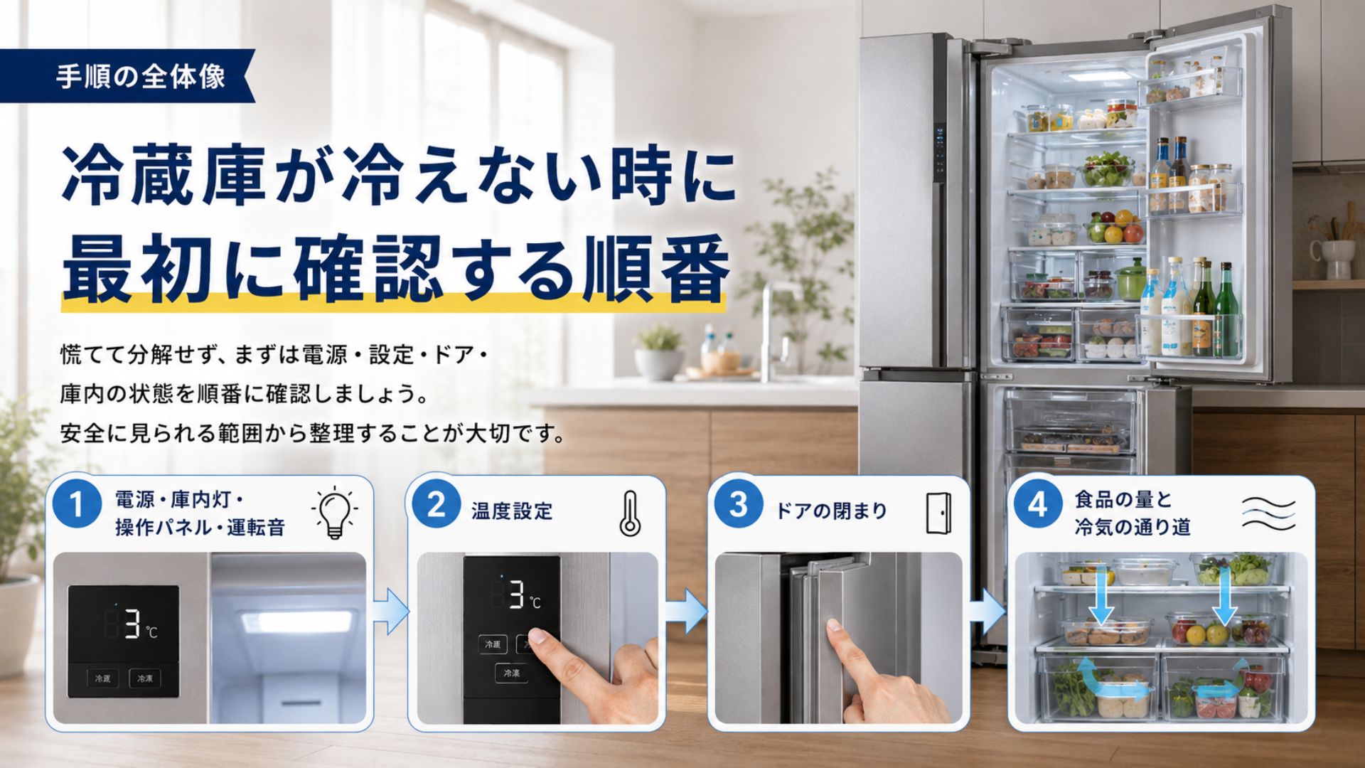 冷蔵庫が冷えない時に確認する電源・温度設定・食品量の順番