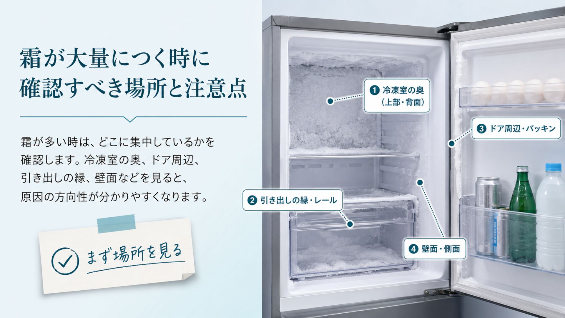 冷蔵庫に霜が大量につく時に確認すべき場所と注意点
