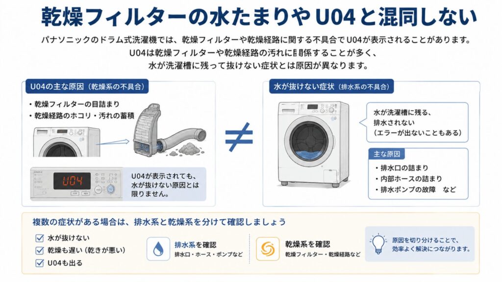 乾燥フィルターの水たまりやU04と混同しない