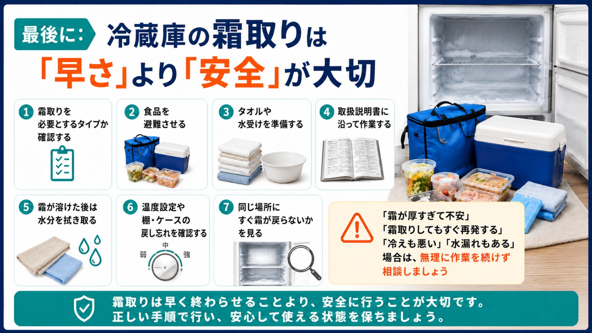 冷蔵庫の霜取りは早さより安全が大切