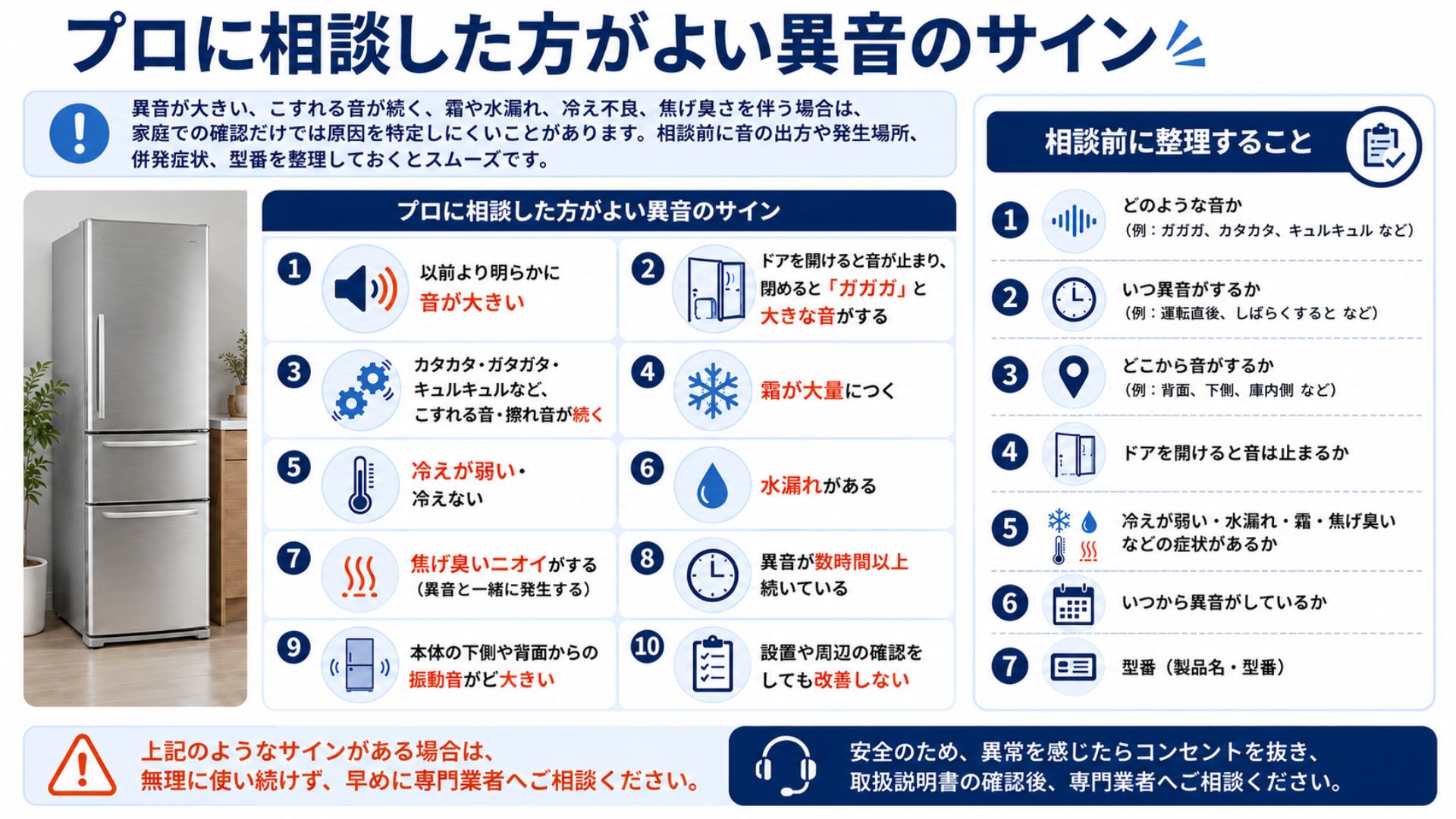冷蔵庫の異音でプロに相談した方がよいサイン
