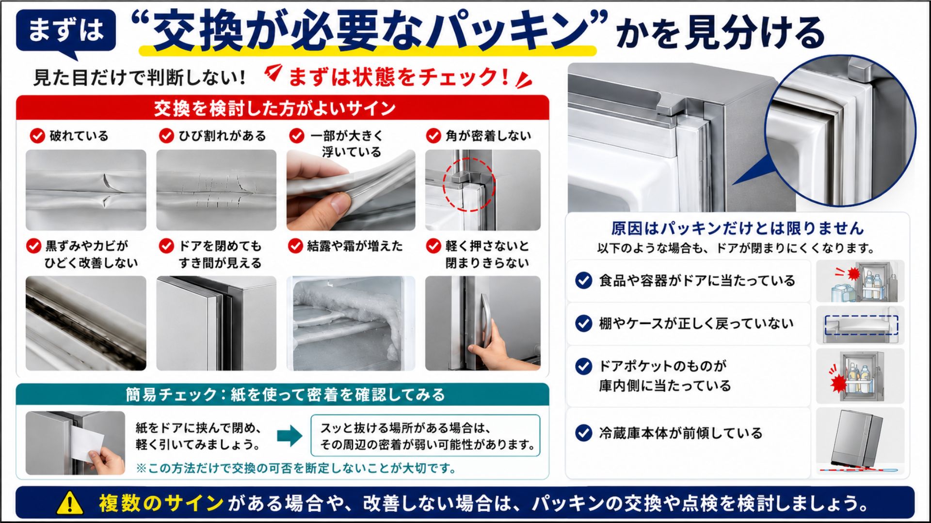 冷蔵庫のパッキン交換が必要な劣化サインを見分ける